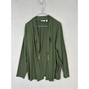 Susan Graver Jacket Green XL Open Cardigan Beaded Tassels Artsy Party